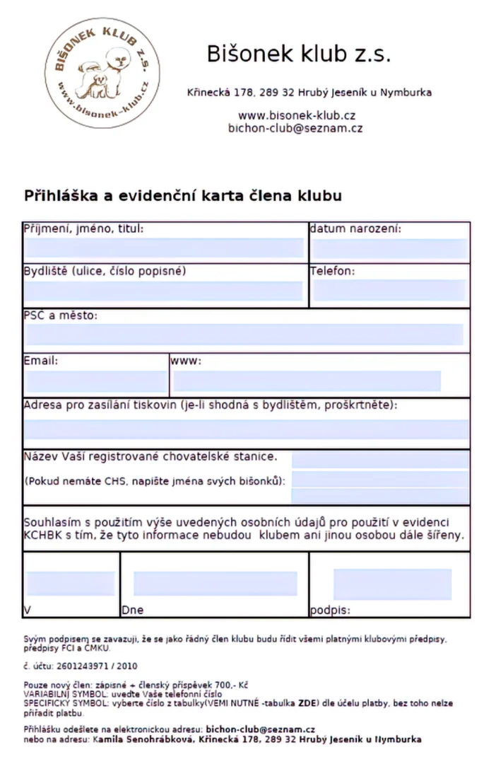 klubová přihláška